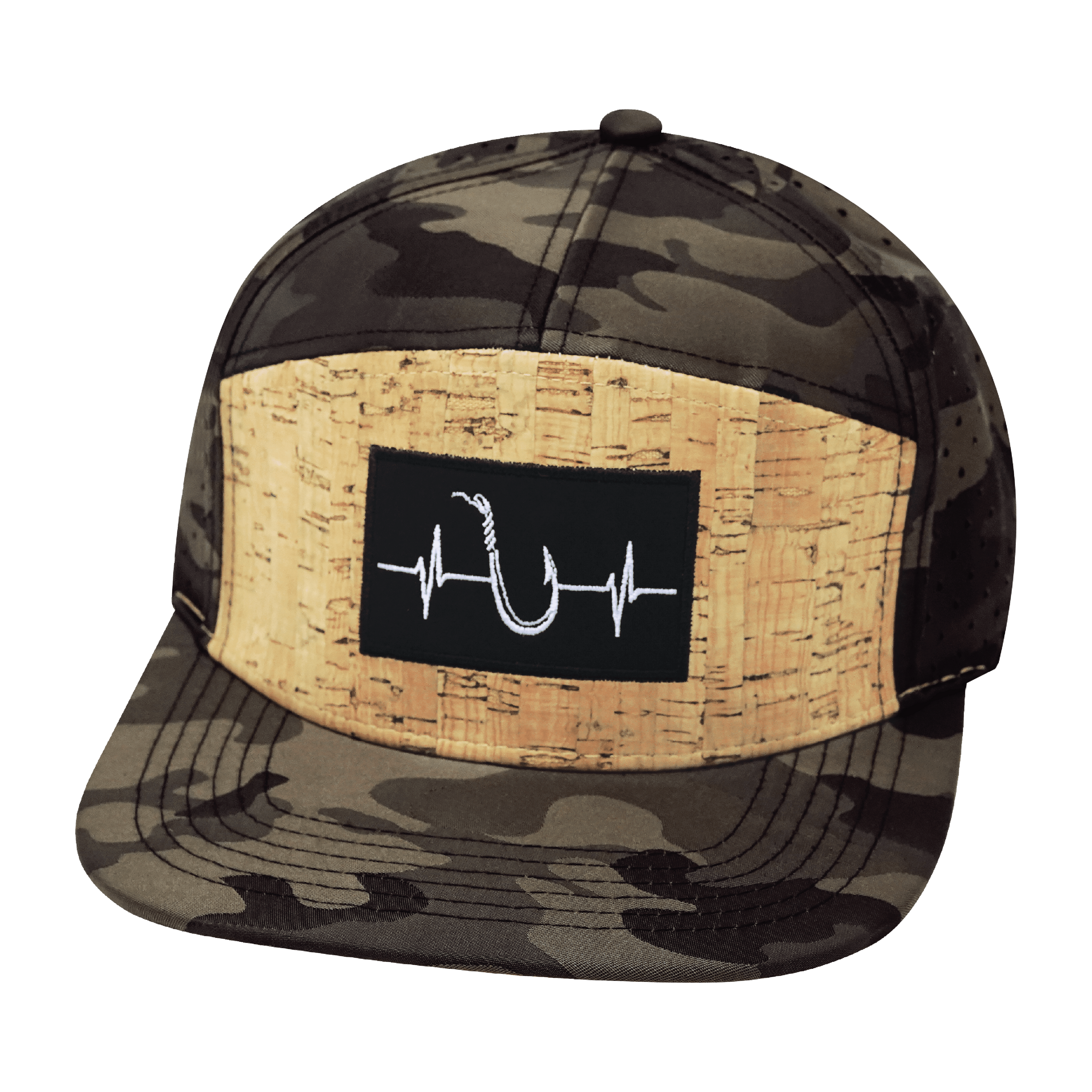 Fishing Hat - Flat Bill - Cork - Tan Camo - Laser Mesh